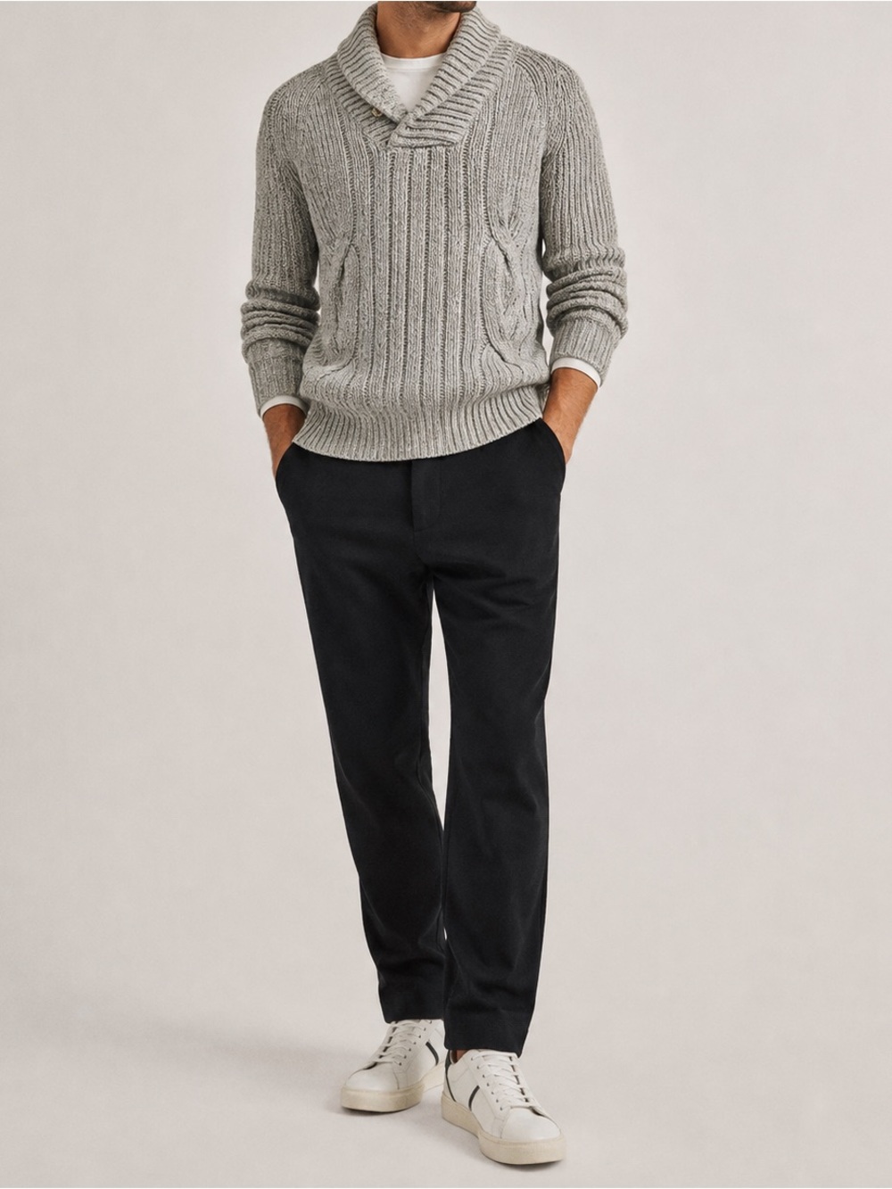 Ted Baker London Gray Cable Knit Shawl Collar  Sweater Button Men 4 large
